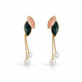 MAYVIKA Emerald Leaf Pearl Drop Earrings