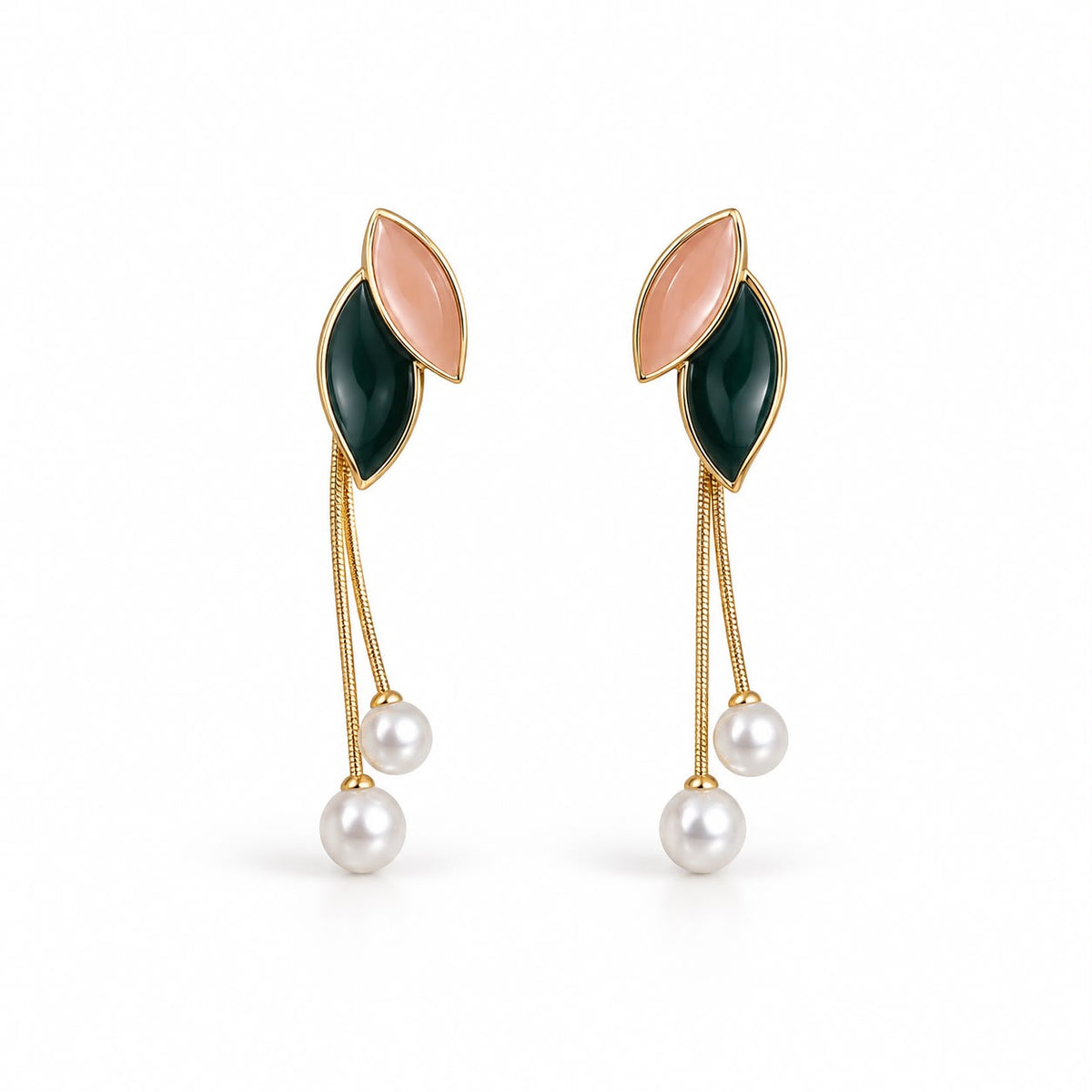 MAYVIKA Emerald Leaf Pearl Drop Earrings