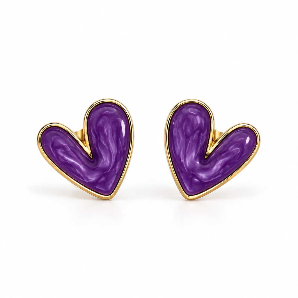 MAYVIKA Heart Enamel Stud Earrings