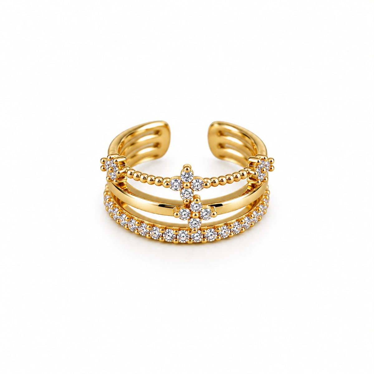 MAYVIKA Crystal Multi-Layer Gold Cuff Bracelet