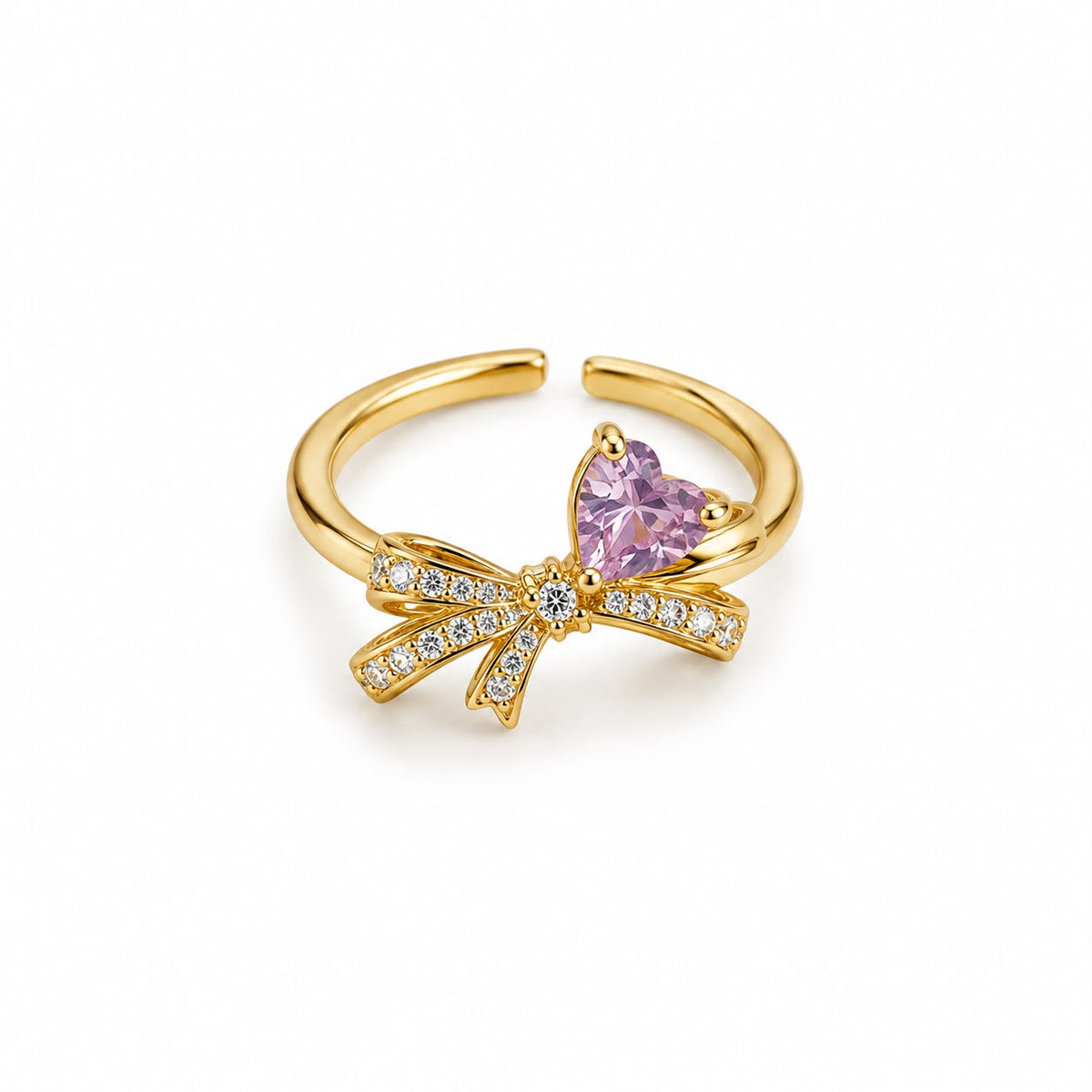 MAYVIKA Pink Heart Bow Crystal Ring
